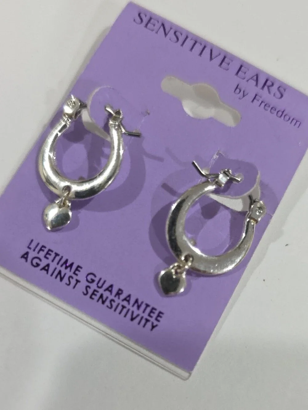 Sensitive Ears Silver Heart Charm Hoop Earrings Hypoallergenic Style - Jewelry